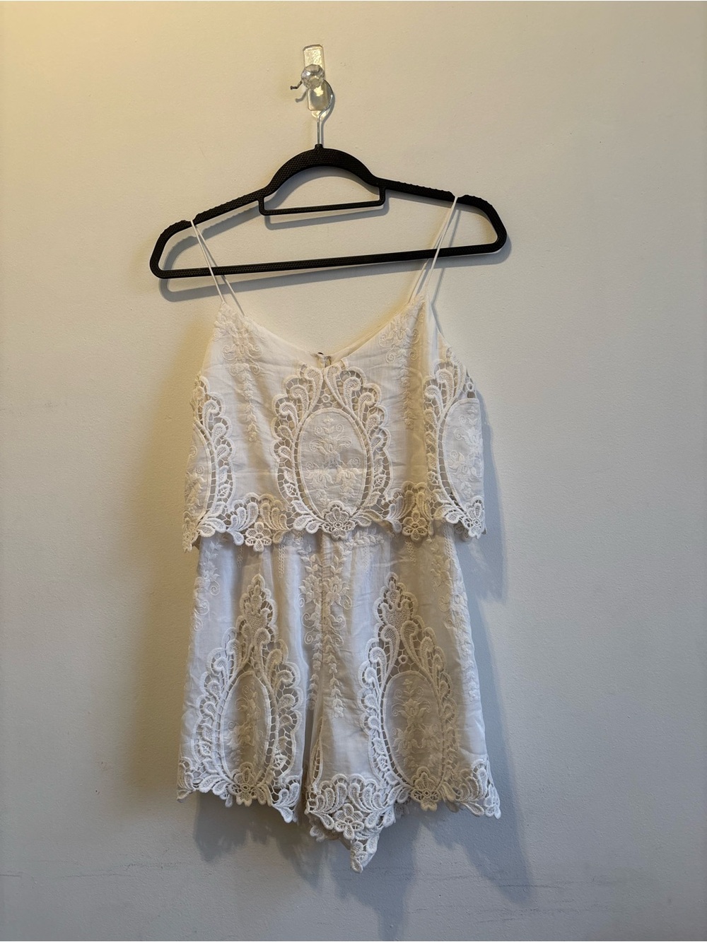 Dolce Vita White Lace Romper with Embroidered Overlay